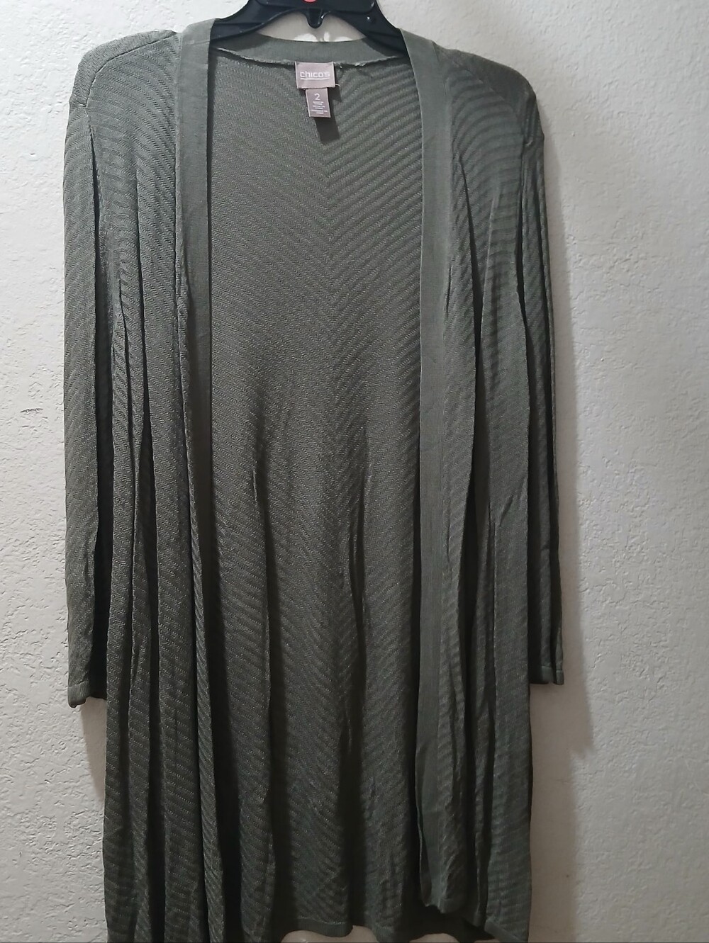 Chico's size 2 chicos  Olive Green Open-Front Long Cardigan